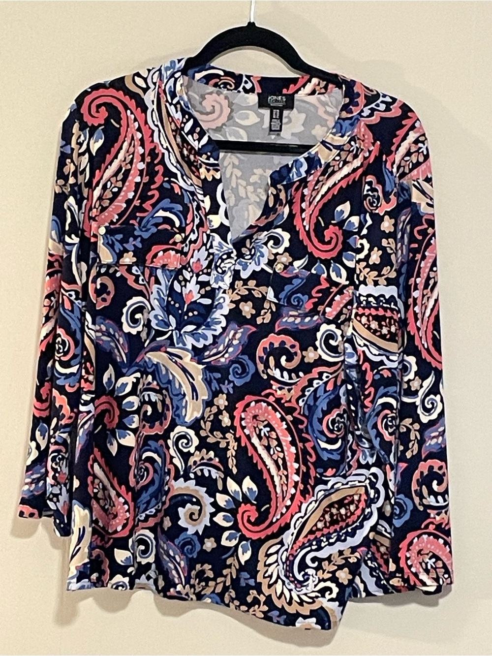 Jones New York Navy Paisley V-Neck Top - Pink, Blue & Cream